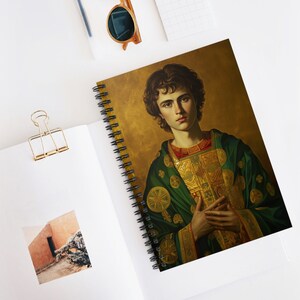 Saint Pantaleon Journal - Sanctified Souls Art - Religious Based Notebook - Spiral Notebook - Ruled Line