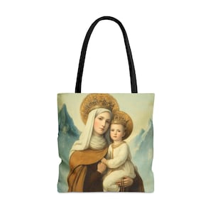 The Gift of the Scapular - Our Lady of Mount Carmel Tote Bag - Large Medium Small Faith Art Bag - Catholic Faith Purse - Double Sided