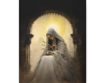 Our Lady of Sorrows - The Virgin Mary - Gallery Wrapped Canvas - Sanctified Souls Print - Mary the Blessed Virgin