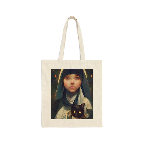 Sint Gertrude van Nijvel Gebed Tote - 100% Katoenen Tas - Gebedstas - Op geloof gebaseerde kunst - Patroonheilige van de katten