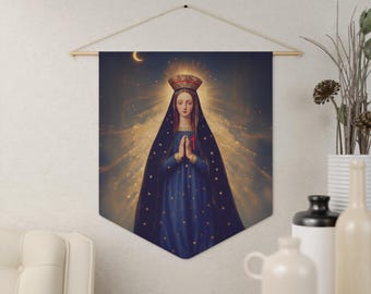 Our Lady of Pontmain Pennant / Banner / Wall Hanging - Prayer room art - 18" x 21" - Catholic - Large Banner - Gifts for Catholics