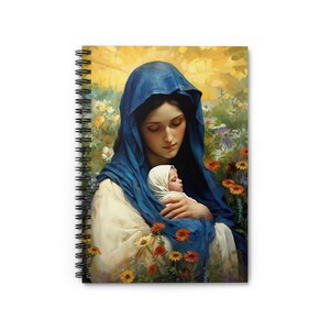 Anmutige Mutterschaft: Die Jungfrau Maria und der kindliche Retter - Heilige Seelen Kunst - Religiöses Notizbuch - Spiralnotizbuch - Liniert Linie