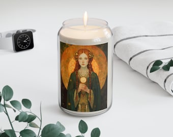 Saint Brigid of Ireland - Scented Prayer Candle, 13.75oz - Tall Size - Religious Prayer Candle - Catholic Art - Religious Gift - Fine Art