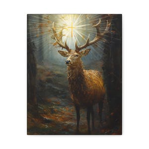 Der Hirsch von Saint Hubert / Saint Hubertus Hirsch - Museum Gewickelte Leinwand - Heilige Seelen Druck - Religiöse Kunst für Ihr Zuhause