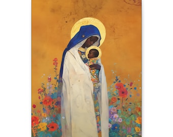 El Abrazo Divino - Nuestra Señora del Amor de Kibeho - Lienzo envuelto en museo - Impresión - Arte religioso para tu hogar - Impresión cristiana - Arte religioso
