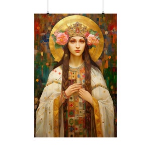 Heilige Elizabeth van Hongarije - Print met geheiligde zielen - Meerdere formaten - Premium matte verticale posters