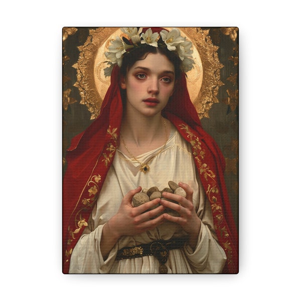 Saint Emerentiana - Gallery Wrapped Canvas - Sanctified Souls Print - Religious Art for your Home - Catholic Saint Art for Your Home