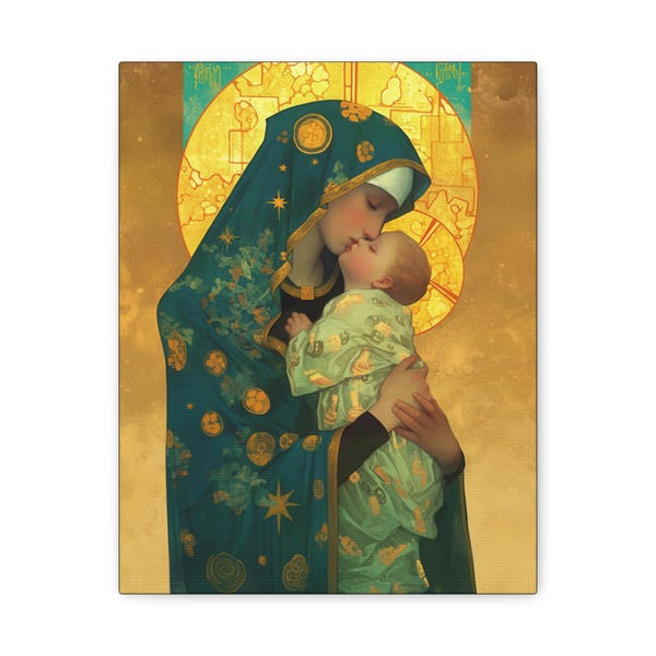 Peaceful Refuge - Mary and the Christ Child - Museum Wrapped Canvas - Print - Religious Art for your Home - Catholic Saint Art