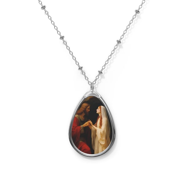 Revelation of Redemption Mary Magdalene and the Risen Christ Oval Necklace - Sanctified Souls - Religious Necklace - Art Necklace