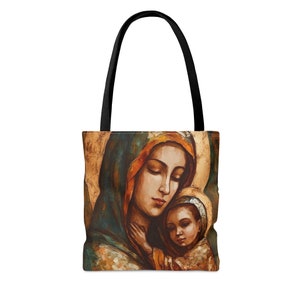 Muttersegen - Jungfrau Maria und das Christuskind Tragetasche - Große Mittel Kleine Glaube Kunst Tasche - Wiederverwendbare Tragetasche - Katholische Kunst Tasche