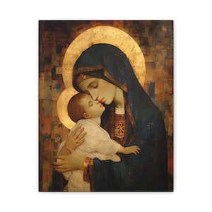 Mother of Mercy - Museum Wrapped Canvas - Sanctified Souls Print - Religious Art for your Home - The Virgin Mary and The Christ Child