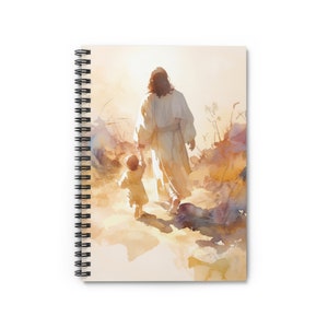 Jesús guiando a un niño en la fe - Cristo y el niño - Arte de las almas santificadas - Religioso - Cuaderno espiral - Línea reglada - Arte religioso
