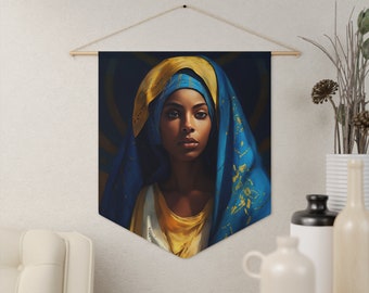 Mary the Blessed Virgin / Black Madonna Banner / Wall Hanging - Prayer room art - Catholic Home Art - Large Print - 18" x 21"