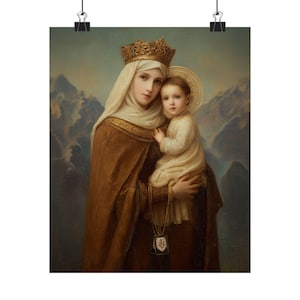 A Cord Between Heaven and Earth - Our Lady of Mount Carmel - Sanctified Souls Print - Multiple Sizes - Premium Matte Vertical Posters