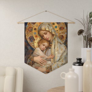 Madonna and Child Wall Banner / Wall Hanging - Prayer room - Catholic Art - Large Religious Catholic Saint Art for your home 18" x 21"