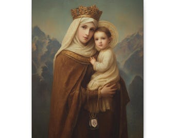 A Cord Between Heaven and Earth - Our Lady of Mount Carmel Wrapped Canvas Print - Multiple Sizes - Catholic Home art Matte Canvas, Stretched