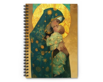 Refúgio Pacífico - Maria e o Menino Jesus - Arte das Almas Santificadas - Caderno Espiral - Pautado - Religioso Católico - Devocional Diário