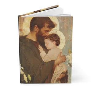 Diario de San José con líneas de tapa dura - Cuaderno devocional - Diario con líneas de doble cara - Diario de oración de tapa dura - Impresión frontal y posterior