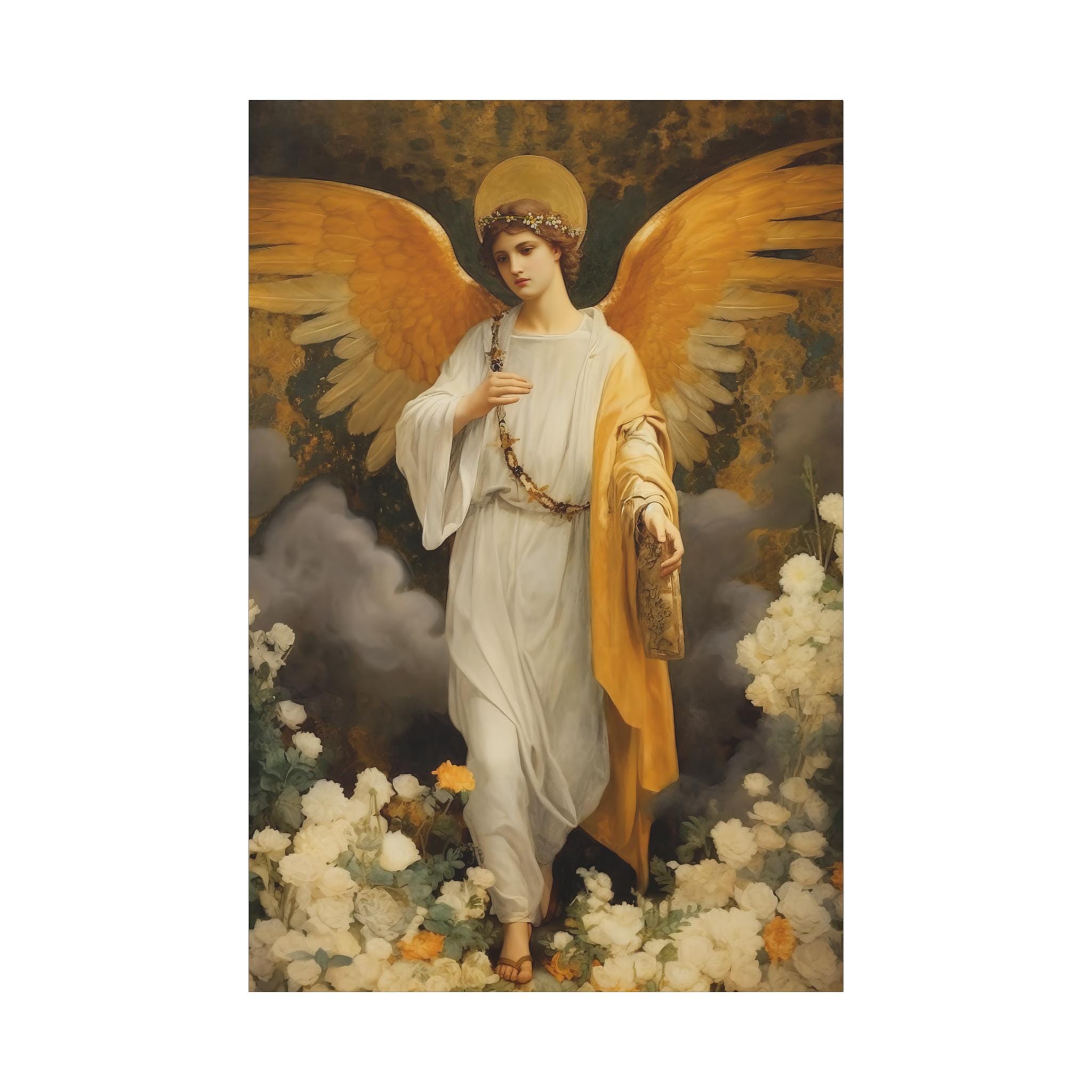 フランスアンティーク　タペストリー　大天使ガブリエル　作家名あり　ゴブラン織り 大天使ガブリエル - ギャラリーラップキャンバス - 聖なる魂のプリント