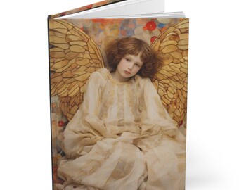 May include: A young girl with red hair is dressed in a white gown with gold wings. She is sitting on a bed of colorful flowers.