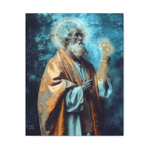 Sankt Petrus - Galleriinpackad Canvastavla - Canvastavla - Religiös konst för ditt hem - Katolsk konsttryck - bönerumskonst - Gallericanvastavlor 16″ x 20″