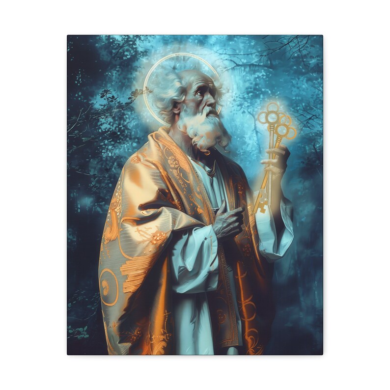 Sankt Petrus - Galleriinpackad Canvastavla - Canvastavla - Religiös konst för ditt hem - Katolsk konsttryck - bönerumskonst - Gallericanvastavlor 16″ x 20″