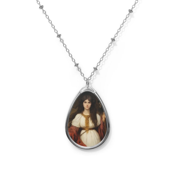 Saint Martha of Bethany Oval Necklace - Sanctified Souls - Religious Necklace - Art Necklace - Oval Necklace with Chain