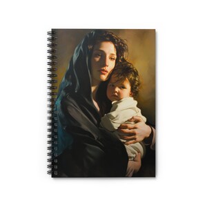 El tierno abrazo de una madre - María y el Niño Jesús - Arte de las almas santificadas - Cuaderno espiral - Rayado - Religioso católico - Devocional
