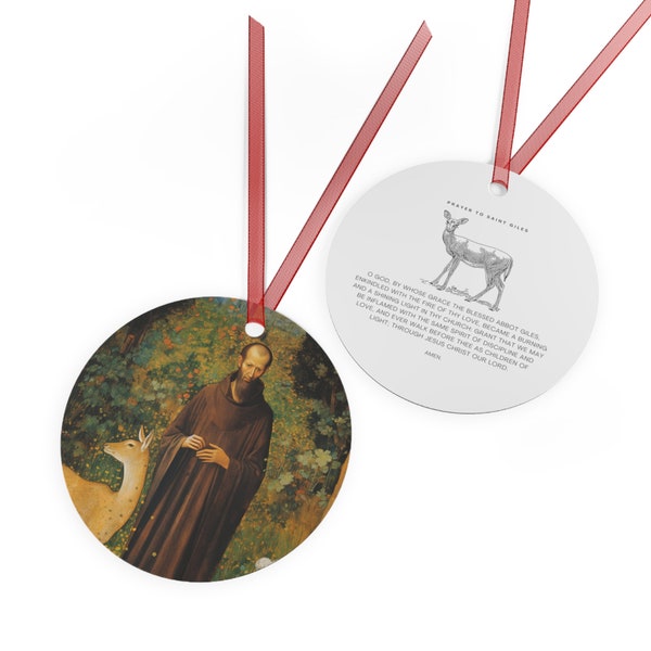 Copy of Saint Giles Metal Ornament - Religious Holiday Christmas Ornament and Keepsake - Double sided Christmas gift