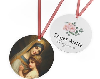 Santa Ana madre de María la Santísima Virgen Adorno de metal - Adorno y recuerdo navideño religioso - Doble cara