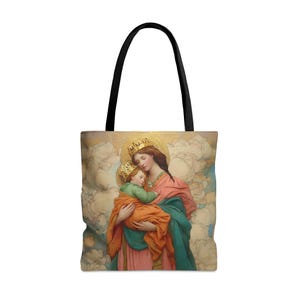 Unsere Liebe Frau, stark und zart - Maria, Hilfe der Christen Einkaufstasche - große mittelgroße Glaube Kunsttasche - katholischer Glaube Geldbörse - doppelseitig