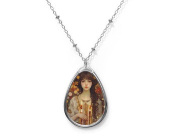 Saint Cecilia Oval Necklace - Sanctified Souls - Religious Necklace - Art Necklace - Oval Necklace with Chain