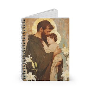 San José y el Niño Jesús - Arte de las Almas Santificadas - Cuaderno de inspiración religiosa - Cuaderno de espiral - Línea rayada