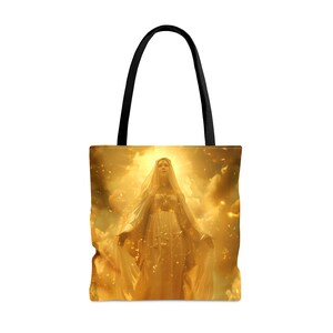 Jungfrau Maria - Mystische Sonne - Goldene Maria Einkaufstasche - Große, mittelgroße Glaube Kunsttasche - Katholischer Glaube Geldbörse - Religiös Alles tragen
