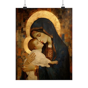 Madre de la Misericordia - Impresión - Impresión de Almas Santificadas - Múltiples tamaños - Carteles verticales mate premium - Virgen y el Niño Jesús