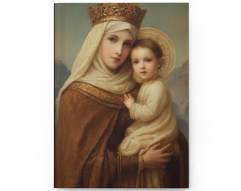 Un cordón entre el cielo y la tierra - Diario de tapa dura con líneas de Nuestra Señora del Monte Carmelo - Cuaderno devocional - Diario con líneas de doble cara