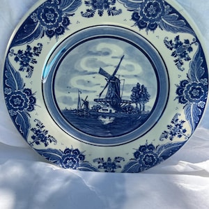 Delft Hand Painted Windmill Heineken Decorative Wall Plate, blue and white