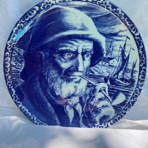Delft Nautical Seaman Decorative Wall Plate, blue and white, Dutch Art