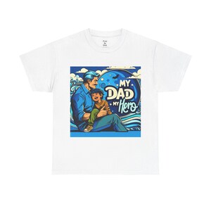 Koszulka „Ojciec Dziecko Serce Rozgrzewające”, Koszulka Mój Tata Mój Bohater, Żywy Styl Komiksowy Unisex Bawełniany Top, Sentymentalny Projekt Typografii, Odważny