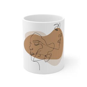 Line Art Faces Mug - 11oz Coffee Cup, Minimalist Tea Mug, Unique Gift for Her, Artistic Home Decor, Modern Kitchenware