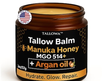 Tallow Manuka Honey Balm with Organic Argan oil Tallow Honey cream for face & body Skin Natural Moisturizer - all Skin Types, Sensitive Skin