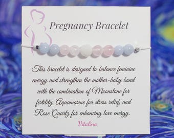 Moonstone Aquamarine Pregnancy Bracelet: Rose Quartz Mom-to-Be Gift MOTHER'S DAY