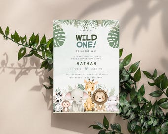 Greenery Safari Baby Shower Invitation: Gender Neutral Jungle Theme (Digital Download)