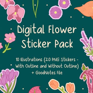 Hand-Drawn Flower Digital Stickers | Notebook Stickers | Goodnotes Stickers | Notability Stickers | Digital Planner Stickers | PNG