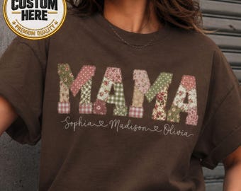 Custom Mom Shirt, Comfort Colors® Personalized Kids Names Tee Mother Gift Mama Shirt Mothers Day Print Only Not a Patch Motherhood Top