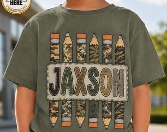 Custom Back To School Crayon Pattern Shirt, Personalized Name Pencil Shirt, Kindergarten First Day Shirt, Camo Pencil Kids Tee, School Gift