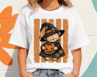 Halloween Teddy Bear Shirt, Witch Bear Graphic Tee, Cute Pumpkin Halloween Shirt, Spooky Season Shirt, Fall Gift for Women