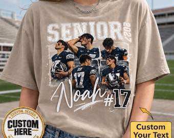 Custom 90s Bootleg Senior Football Mom Shirt, Retro Style Football Player Photo Tee, Aesthetic Senior Year Football Mama Shirt