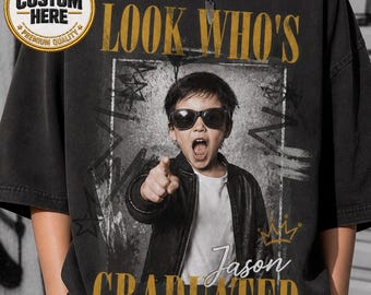 Personalized Graduation Photo Shirt, Vintage Class of 2027 Senior Tee, Look Who Graduated Black White Picture Shirt, Graduation Day Gift