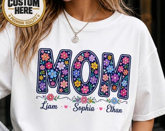 Custom Mom Shirt, Comfort Colors® Floral Spring Tee Trendy Women Flower Shirt Spring Pregnancy Reveal Gift for New Mom Mother Day Top